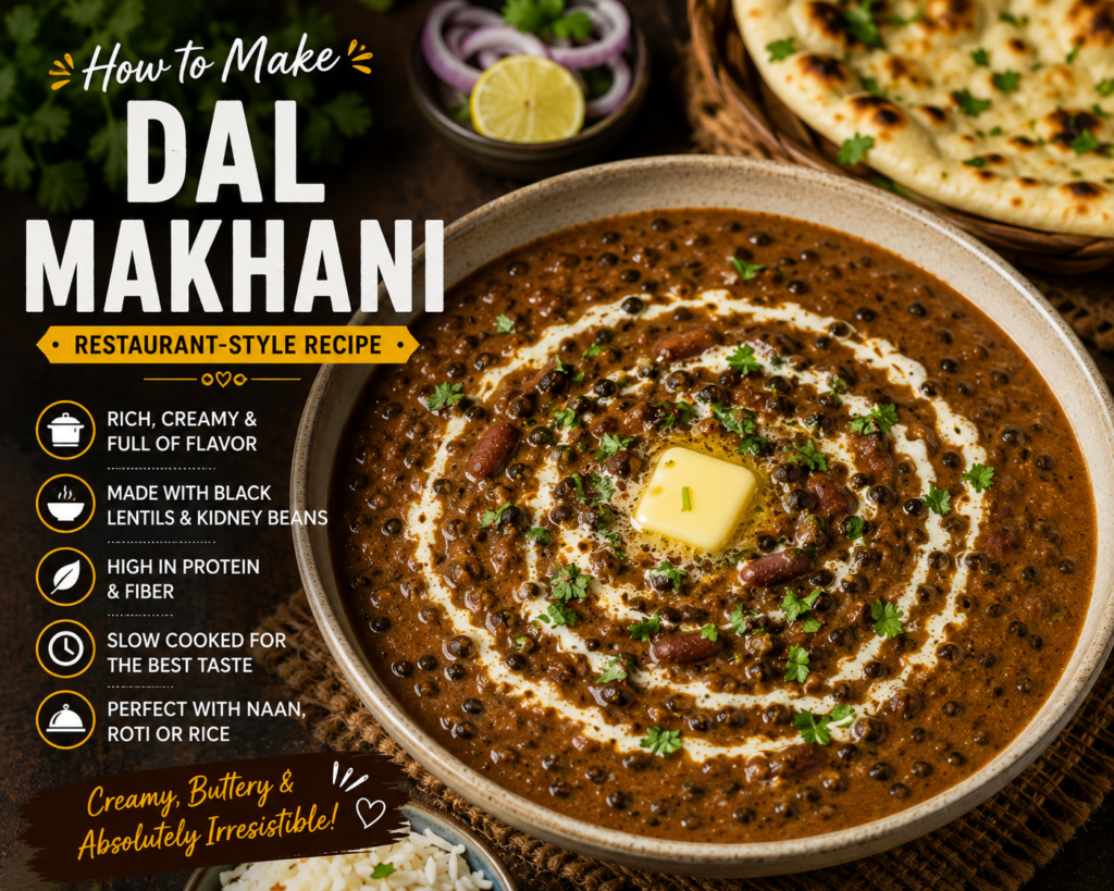 Creamy Dal Makhani garnished with butter, cream, and fresh coriander